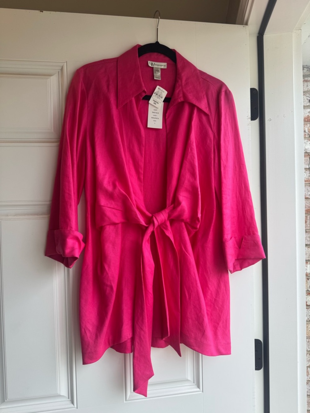 Neiman Marcus Linen Tie-Front Tunic Blouse